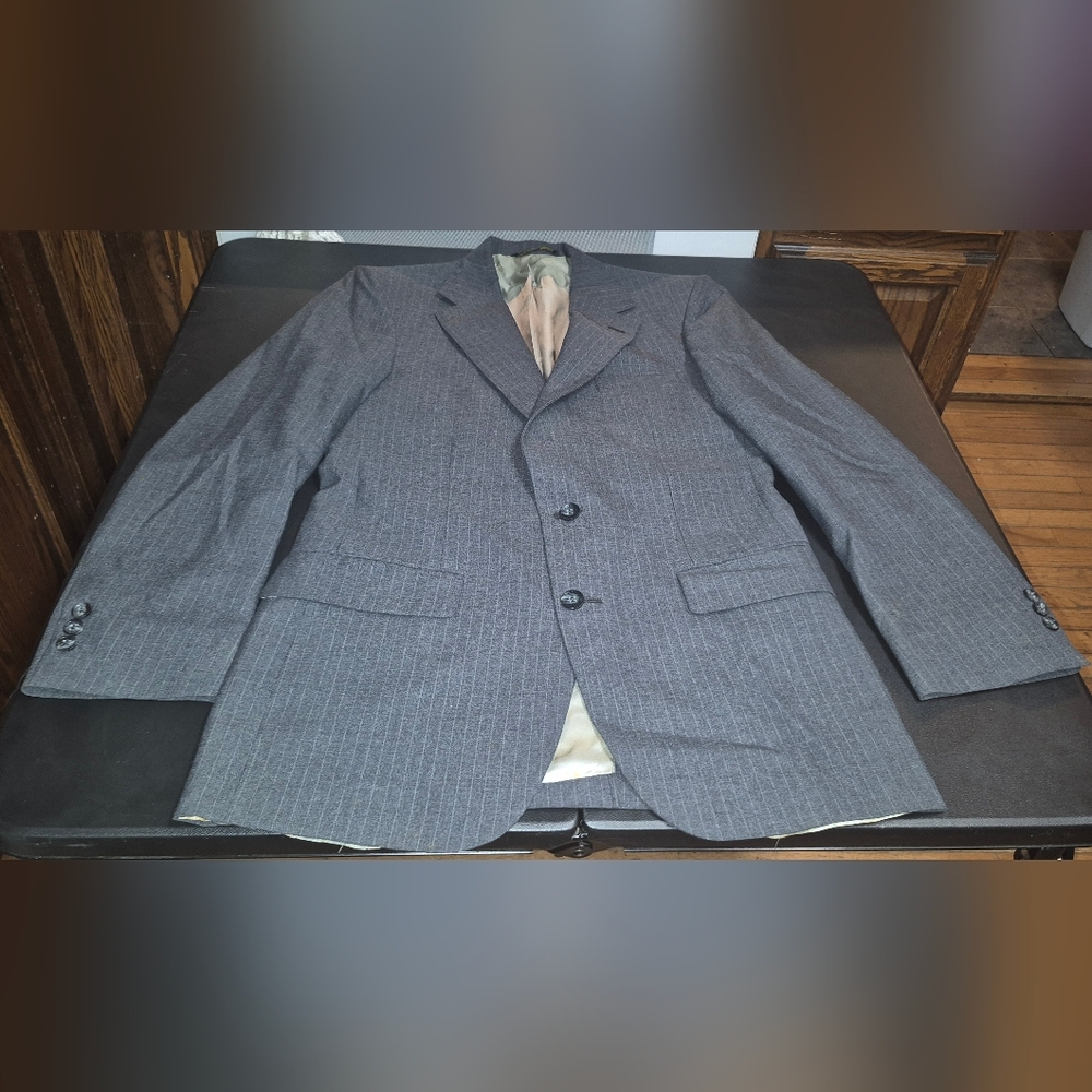 Vintage 1970s men's Johnny Carson gray pinstripe suit jacket